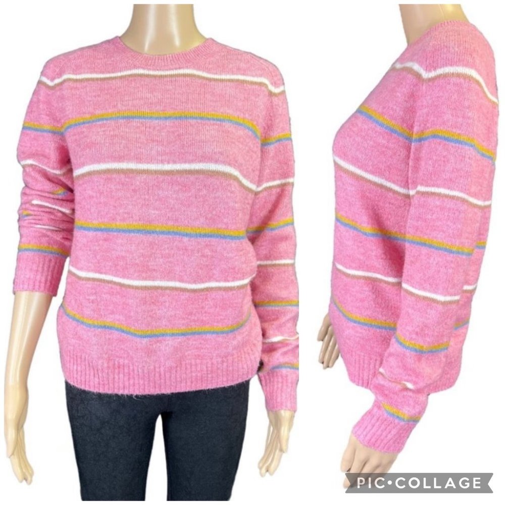 Lucky Brand Womens Luxuriously Soft Striped Pullover Sweater Pink Small EUC
